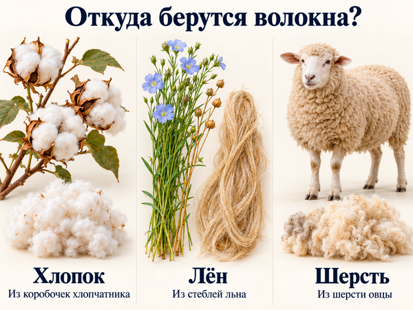 Хлопчатник и хлопок, лён и льняные волокна, овца и шерсть