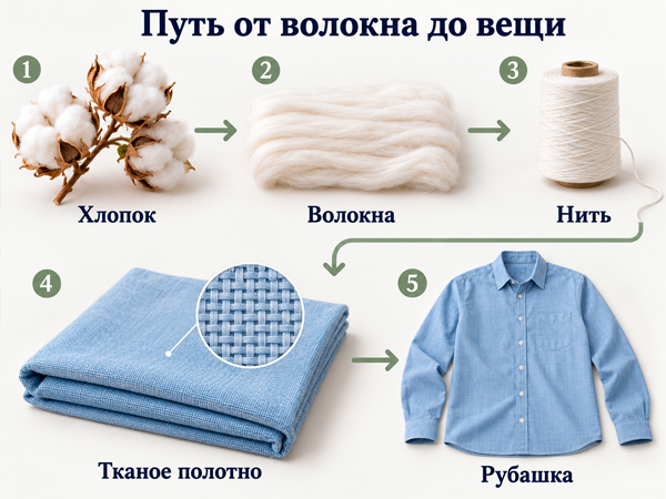 Путь от хлопка до рубашки: волокна, нить и тканое полотно